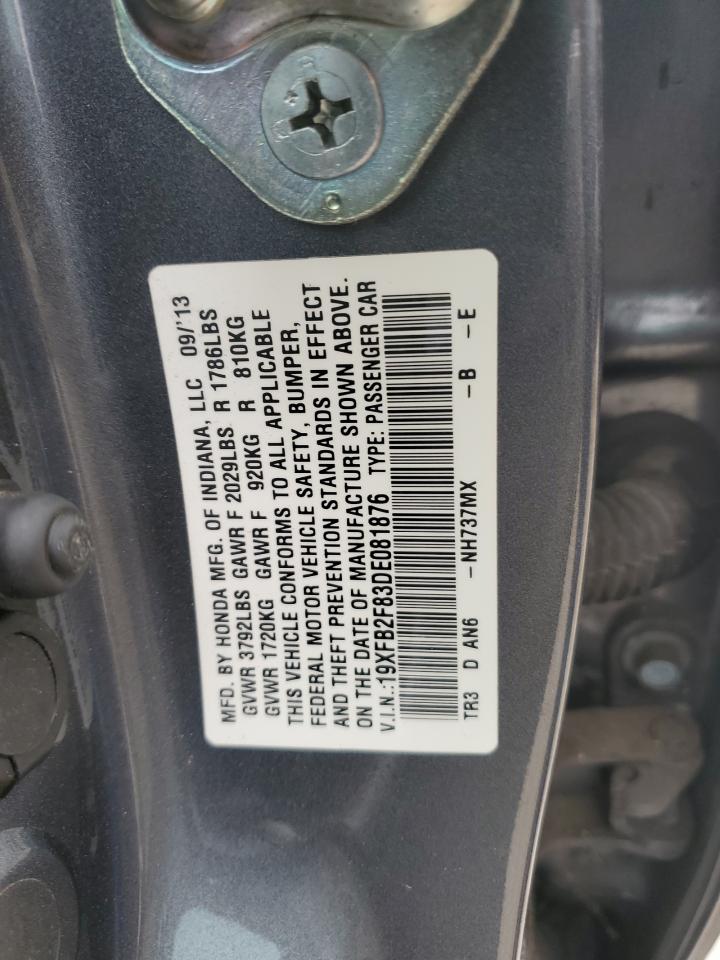 2013 Honda Civic VIN 19XFB2F83DE081876 Copart auction photo, front end damage thumbnail 13