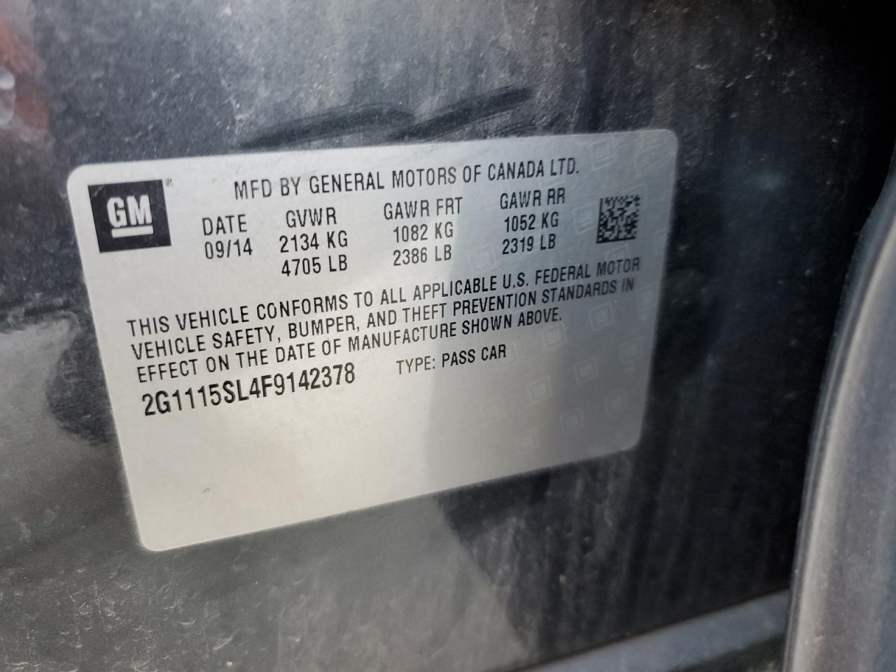 2015 Chevrolet Impala VIN 2G1115SL4F9142378 Copart auction photo, front end damage thumbnail 13