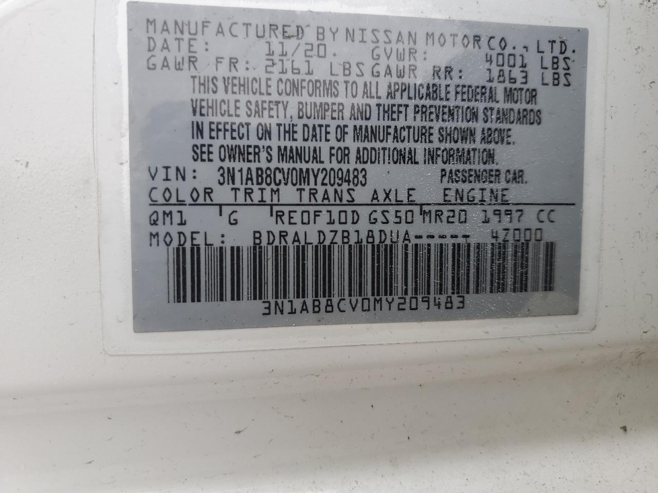 2021 Nissan Sentra VIN 3N1AB8CV0MY209483 Copart auction photo, side / front end damage thumbnail 14