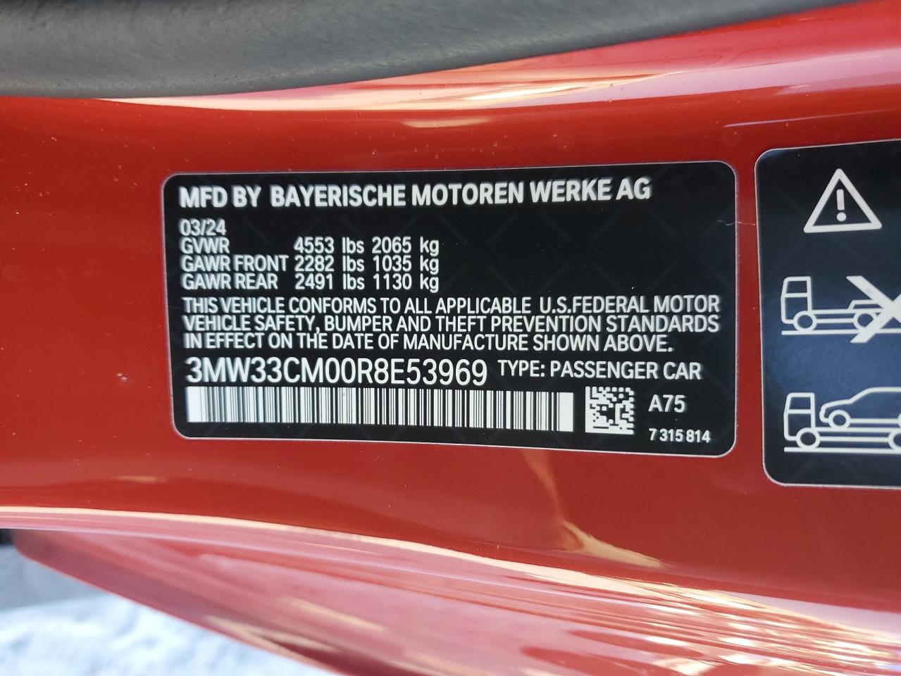 2024 BMW 2er VIN 3MW33CM00R8E53969 Copart auction photo, front end / mechanical damage thumbnail 12