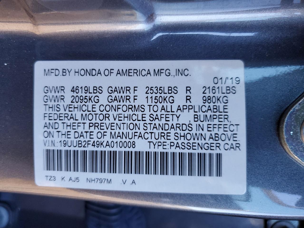 2019 Acura TLX VIN 19UUB2F49KA010008 Copart auction photo, front end / undercarriage damage thumbnail 14