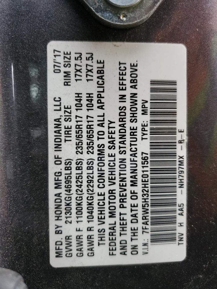 2017 Honda CR-V VIN 7FARW5H32HE011567 Copart auction photo, minor dent/scratches damage thumbnail 13