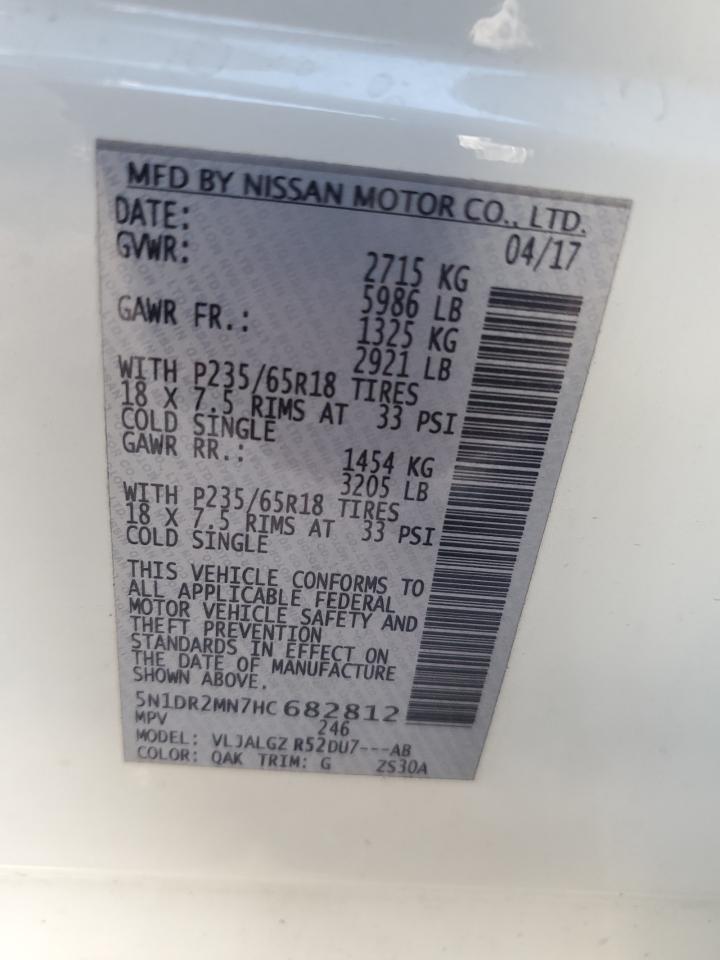 2017 Nissan Pathfinder VIN 5N1DR2MN7HC682812 Copart auction photo, front end damage thumbnail 14