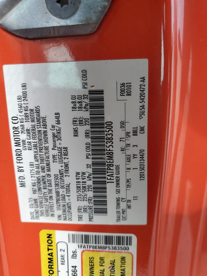 2015 Ford Mustang VIN 1FATP8EM8F5383500 Copart auction photo, front end damage thumbnail 15