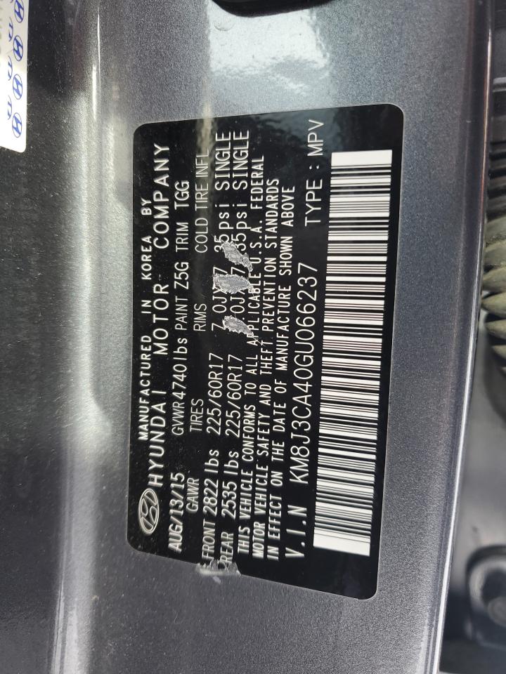 2016 Hyundai Tucson VIN KM8J3CA40GU066237 Copart auction photo, mechanical / minor dent/scratches damage thumbnail 12