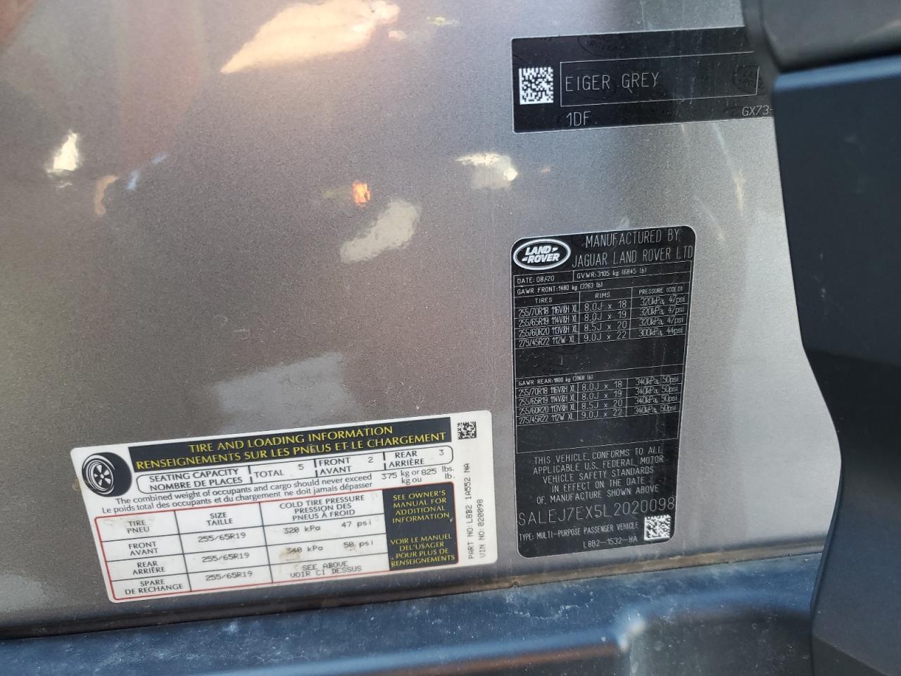 2020 Land Rover Defender VIN SALEJ7EX5L2020098 Copart auction photo, front end / minor dent/scratches damage thumbnail 13