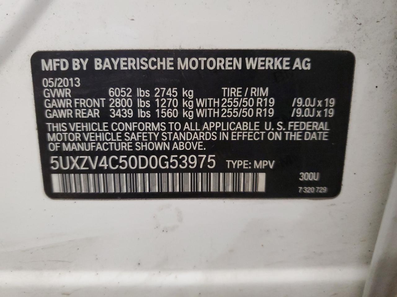 2013 BMW X5 VIN 5UXZV4C50D0G53975 Copart auction photo, front end / side damage thumbnail 14