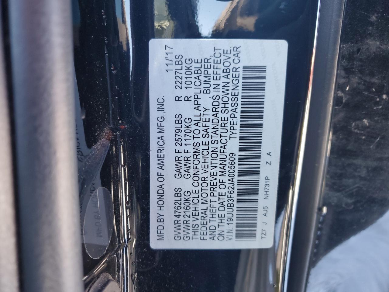 2018 Acura TLX VIN 19UUB3F62JA005609 Copart auction photo, front end damage thumbnail 12