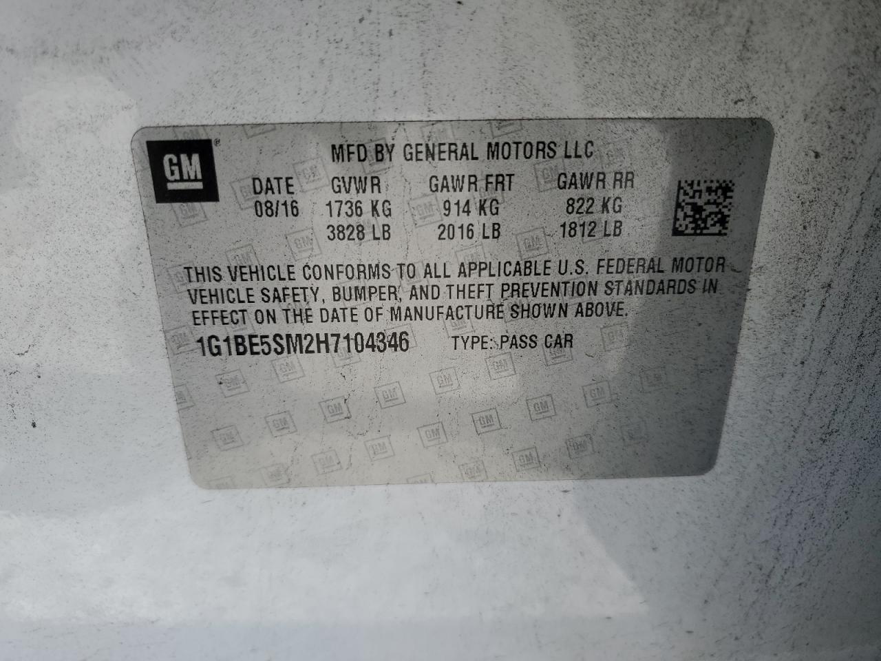 2017 Chevrolet Cruze VIN 1G1BE5SM2H7104346 Copart auction photo, rear end damage thumbnail 12