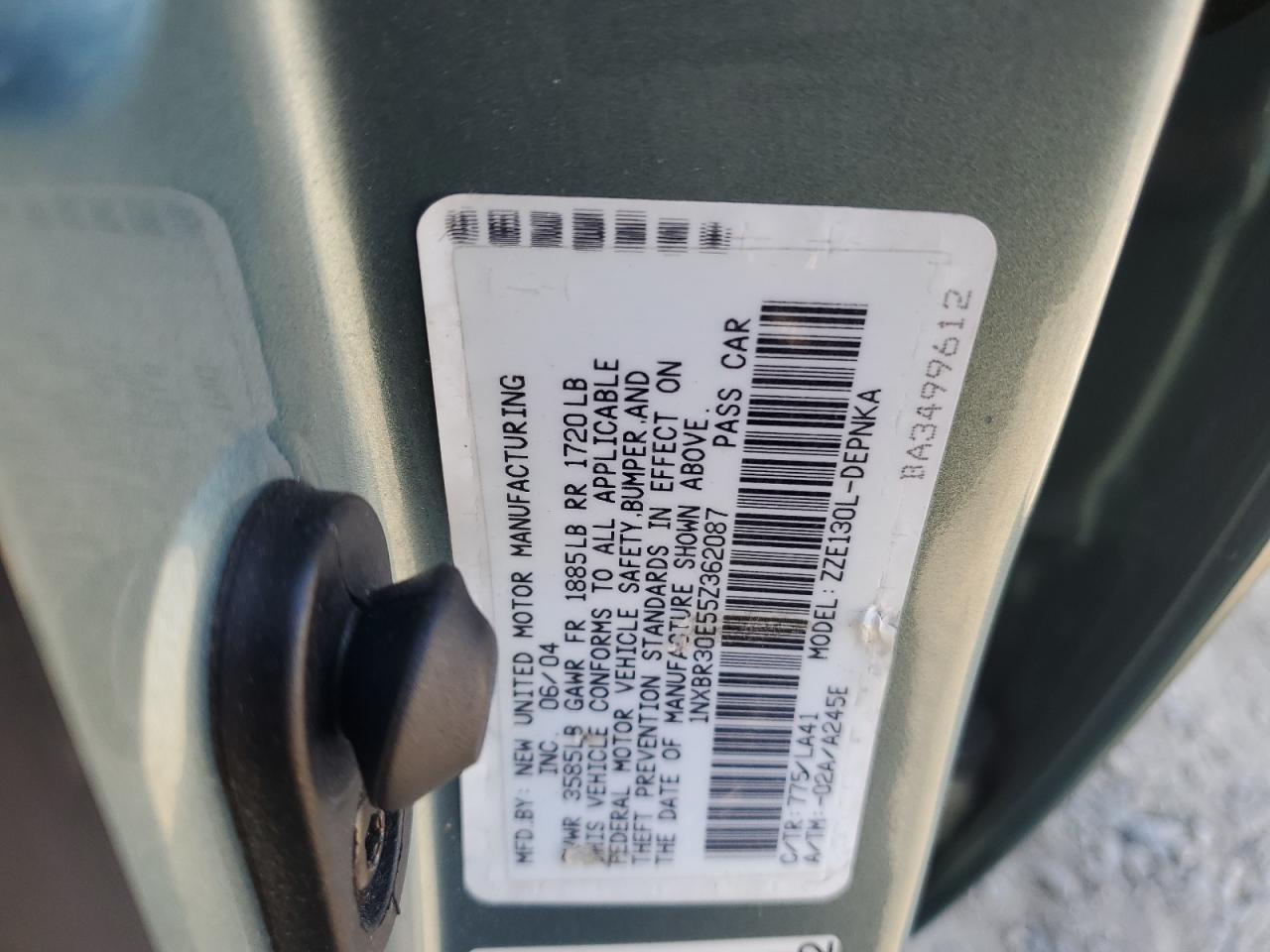 2005 Toyota Corolla VIN 1NXBR30E55Z362087 Copart auction photo, front end / rear end damage thumbnail 12