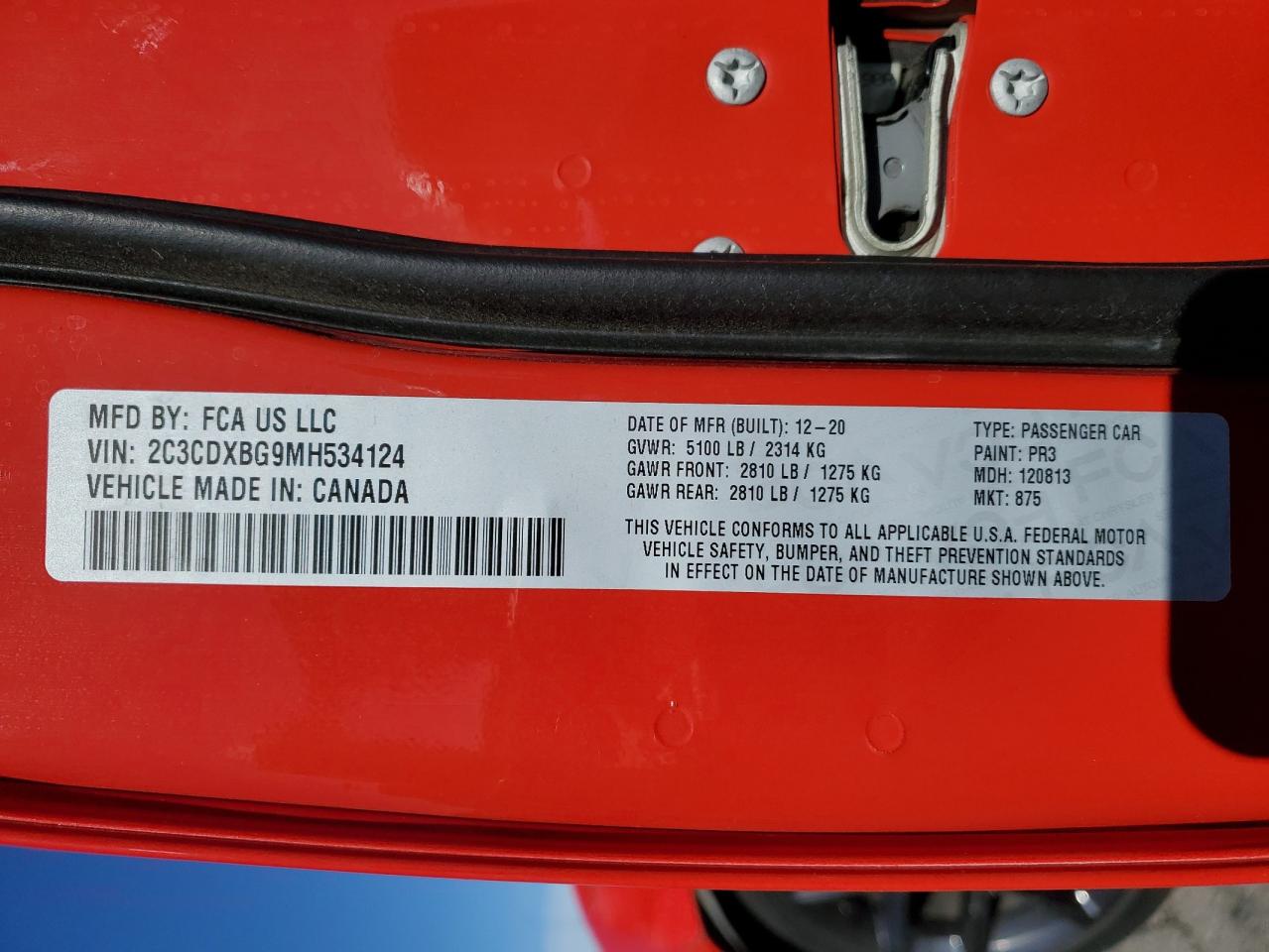 2021 Dodge Charger VIN 2C3CDXBG9MH534124 Copart auction photo, front end damage thumbnail 15
