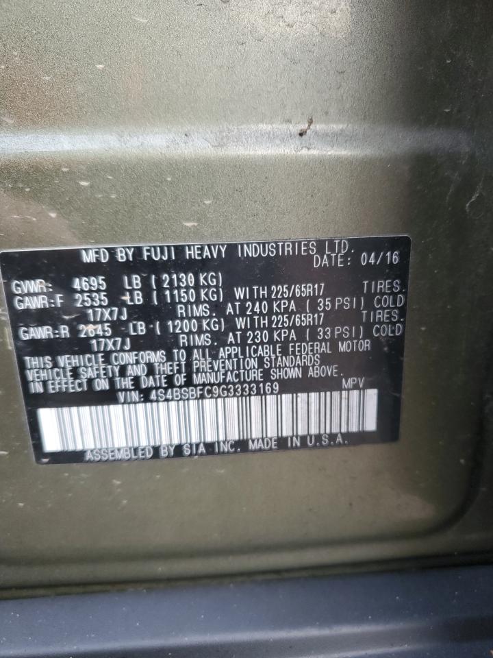 2016 Subaru Outback VIN 4S4BSBFC9G3333169 Copart auction photo, front end damage thumbnail 13