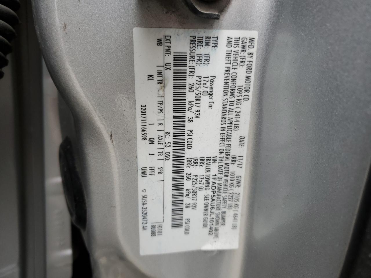 2018 Ford C-MAX VIN 1FADP5AU6JL101402 Copart auction photo, front end damage thumbnail 15
