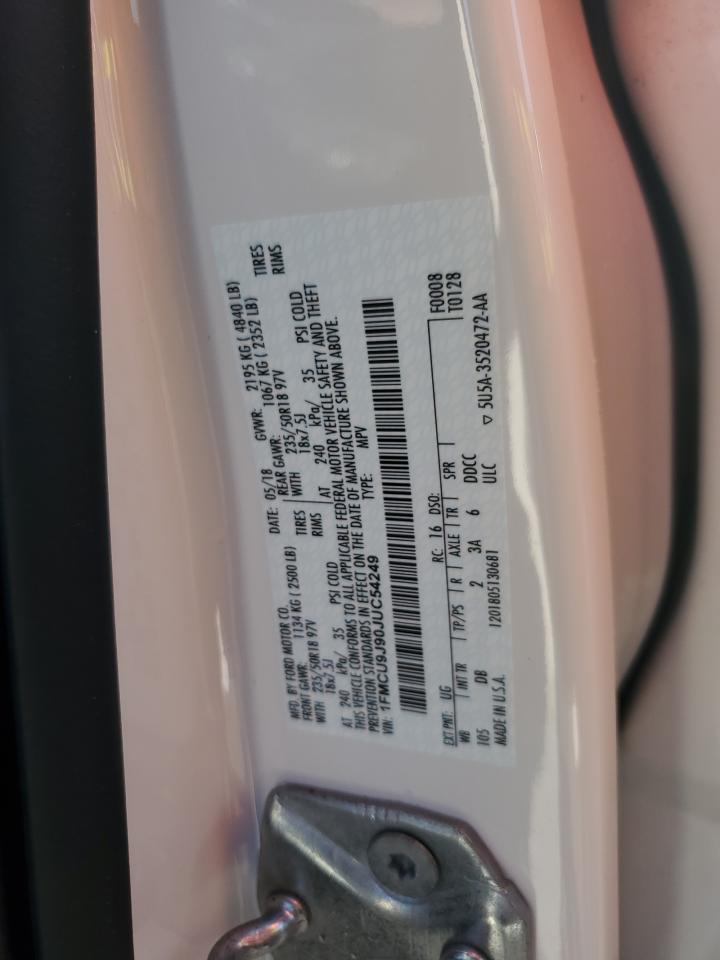 2018 Ford Escape VIN 1FMCU9J90JUC54249 Copart auction photo, water/flood damage thumbnail 14