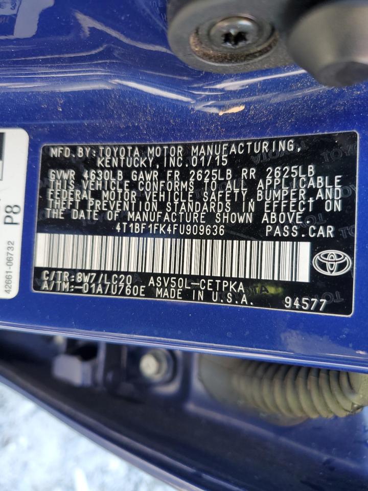 2015 Toyota Camry VIN 4T1BF1FK4FU909636 Copart auction photo, front end damage thumbnail 12