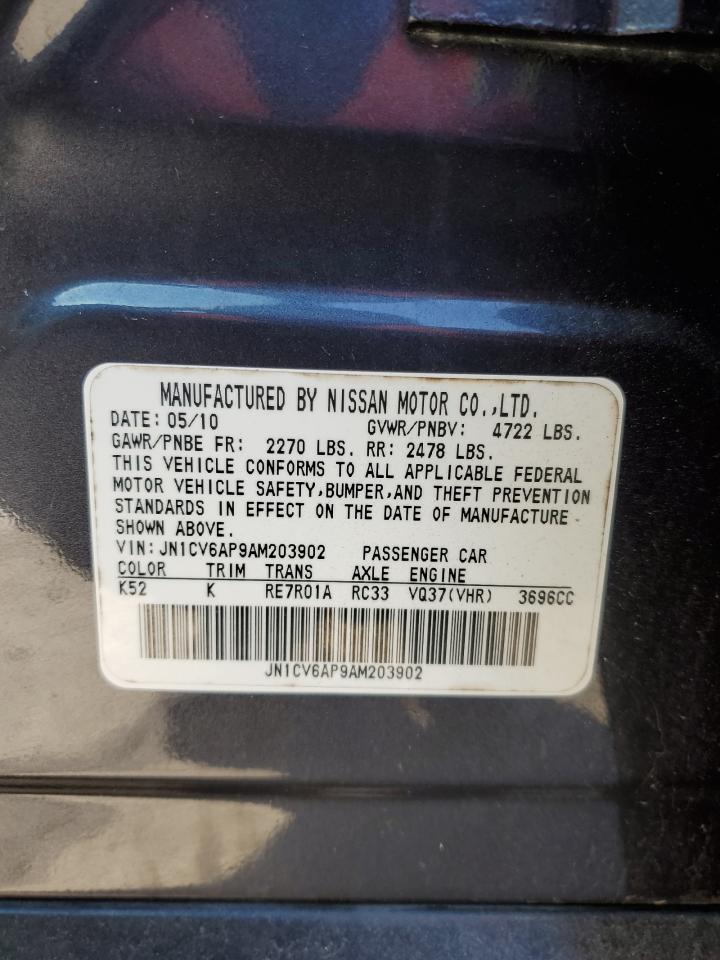 2010 Infiniti G VIN JN1CV6AP9AM203902 Copart auction photo, rear end / all over damage thumbnail 12