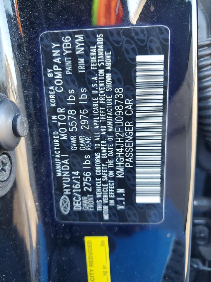 2015 Hyundai Equus VIN KMHGH4JH2FU098738 Copart auction photo, front end / side damage thumbnail 12