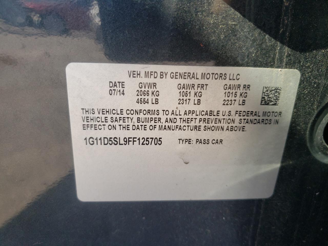 2015 Chevrolet Malibu VIN 1G11D5SL9FF125705 Copart auction photo, all over / frame damage damage thumbnail 12