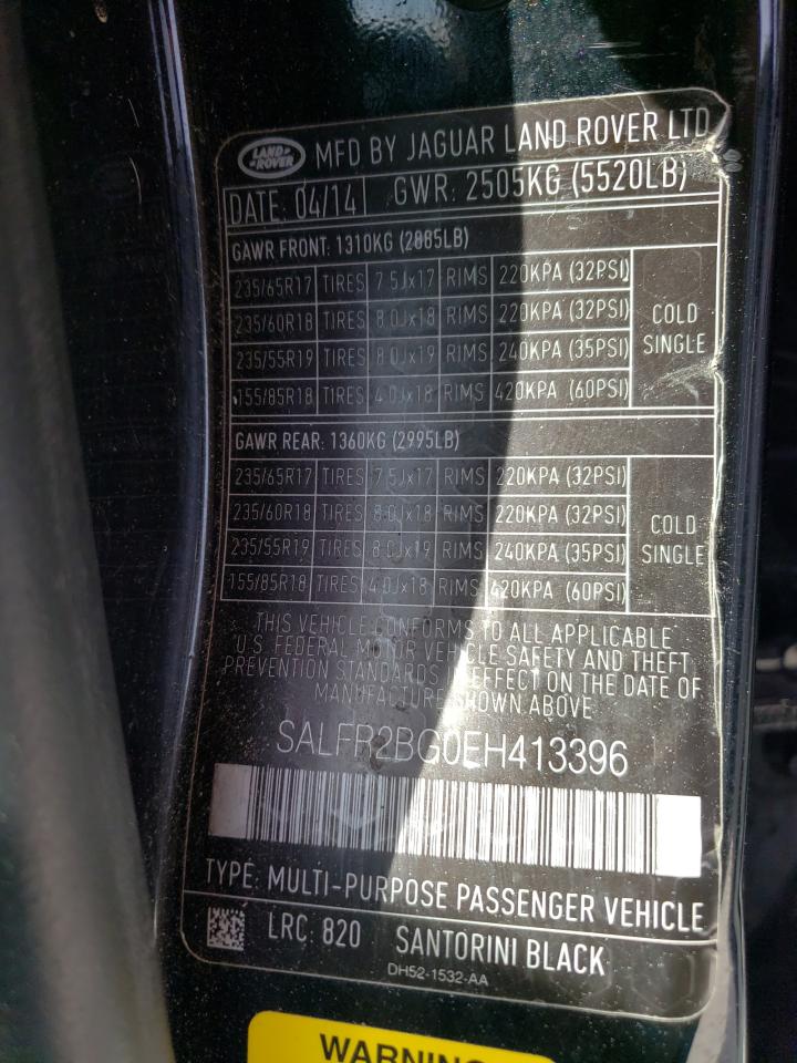 2014 Land Rover LR2 VIN SALFR2BG0EH413396 Copart auction photo, top/roof damage thumbnail 13