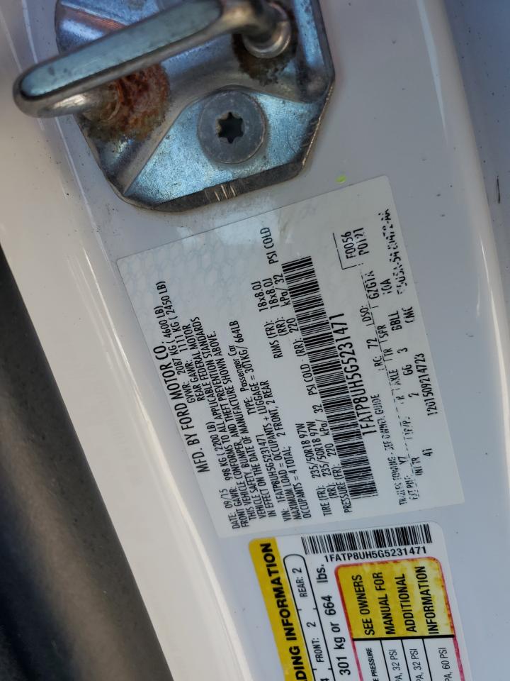 2016 Ford Mustang VIN 1FATP8UH5G5231471 Copart auction photo, water/flood damage thumbnail 13