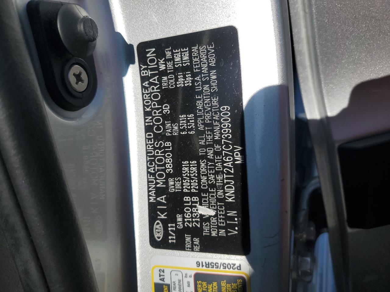 2012 KIA Soul VIN KNDJT2A67C7399009 Copart auction photo, front end damage thumbnail 14