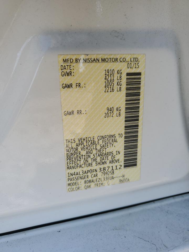 2015 Nissan Altima VIN 1N4AL3AP0FN387112 Copart auction photo, all over damage thumbnail 13