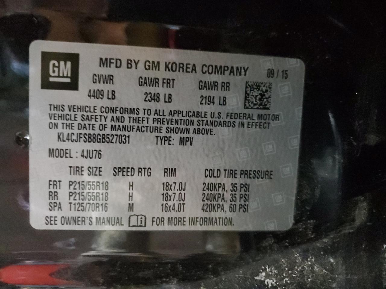 2016 Buick Encore VIN KL4CJFSB8GB527031 Copart auction photo, front end damage thumbnail 12