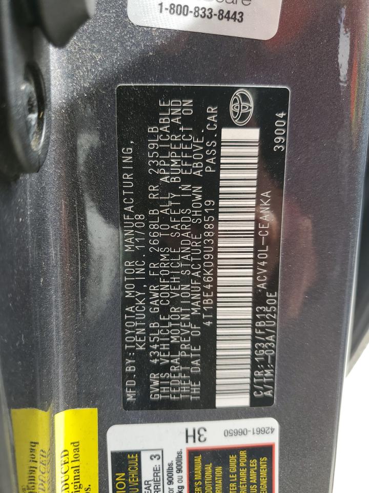 2009 Toyota Camry VIN 4T1BE46K09U388519 Copart auction photo, front end / minor dent/scratches damage thumbnail 12