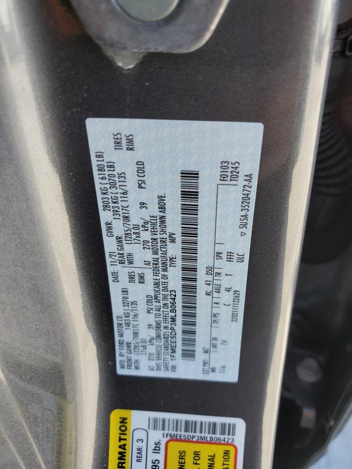 2021 Ford Bronco VIN 1FMEE5DP3MLB06423 Copart auction photo, rear end damage thumbnail 14