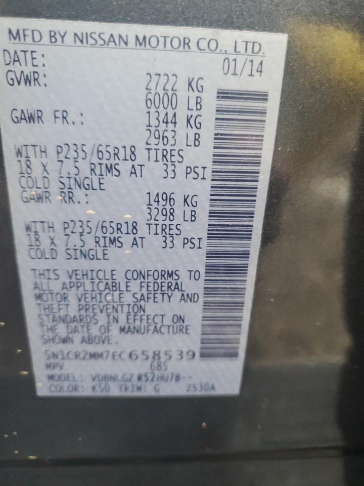 2014 Nissan Pathfinder VIN 5N1CR2MM7EC658539 Copart auction photo, front end damage thumbnail 13