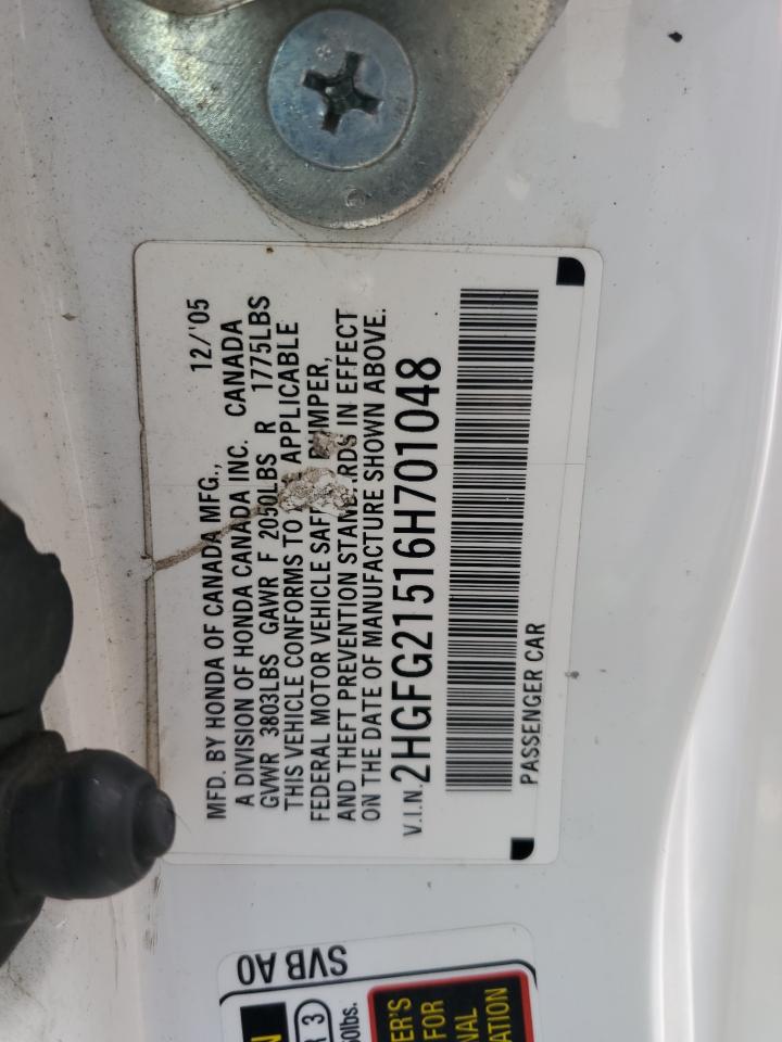 2006 Honda Civic VIN 2HGFG21516H701048 Copart auction photo, mechanical damage thumbnail 12