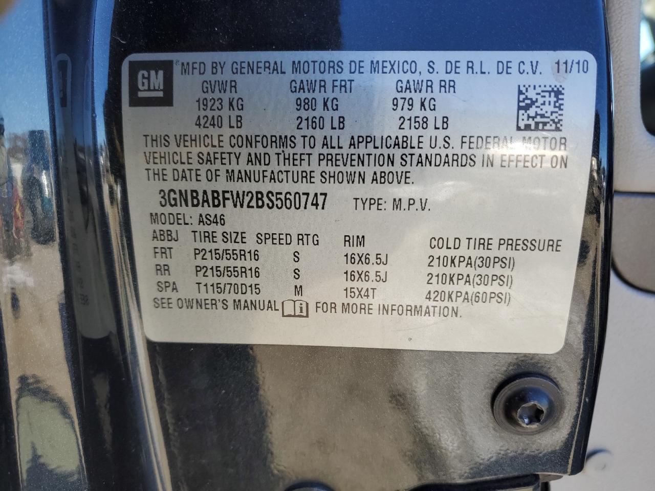 2011 Chevrolet HHR VIN 3GNBABFW2BS560747 Copart auction photo, rear end damage thumbnail 12