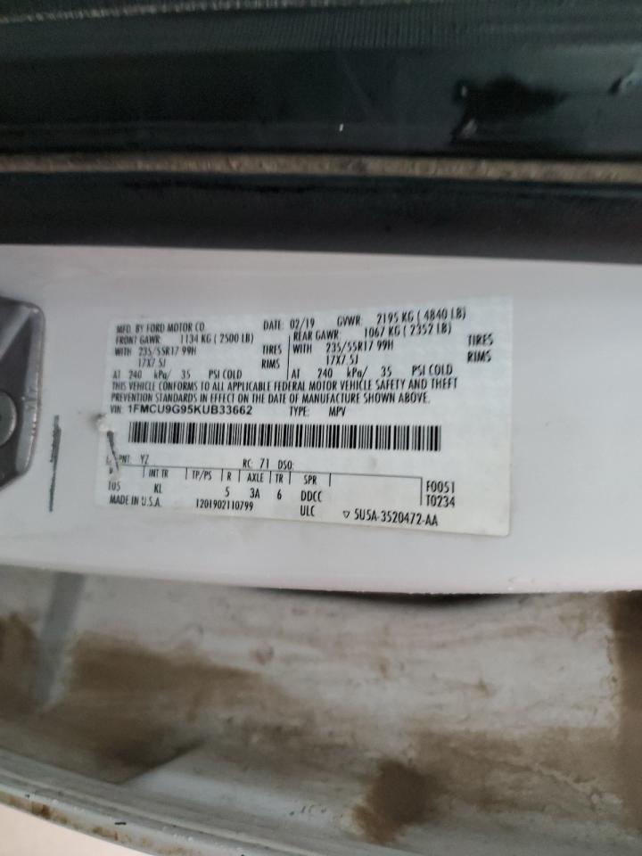 2019 Ford Escape VIN 1FMCU9G95KUB33662 Copart auction photo, all over damage thumbnail 12