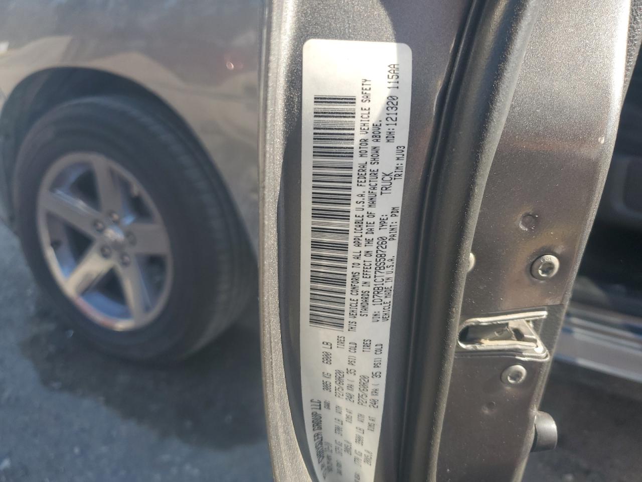 2011 Dodge RAM VIN 1D7RB1CT7BS587260 Copart auction photo, side damage thumbnail 12