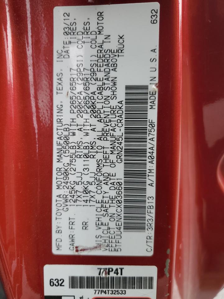 2012 Toyota Tacoma VIN 5TFUU4ENXCX036601 Copart auction photo, front end damage thumbnail 14