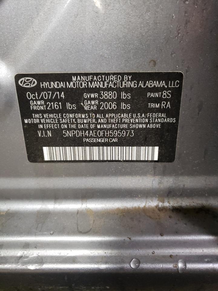 2015 Hyundai Elantra VIN 5NPDH4AE0FH595973 Copart auction photo, side damage thumbnail 13
