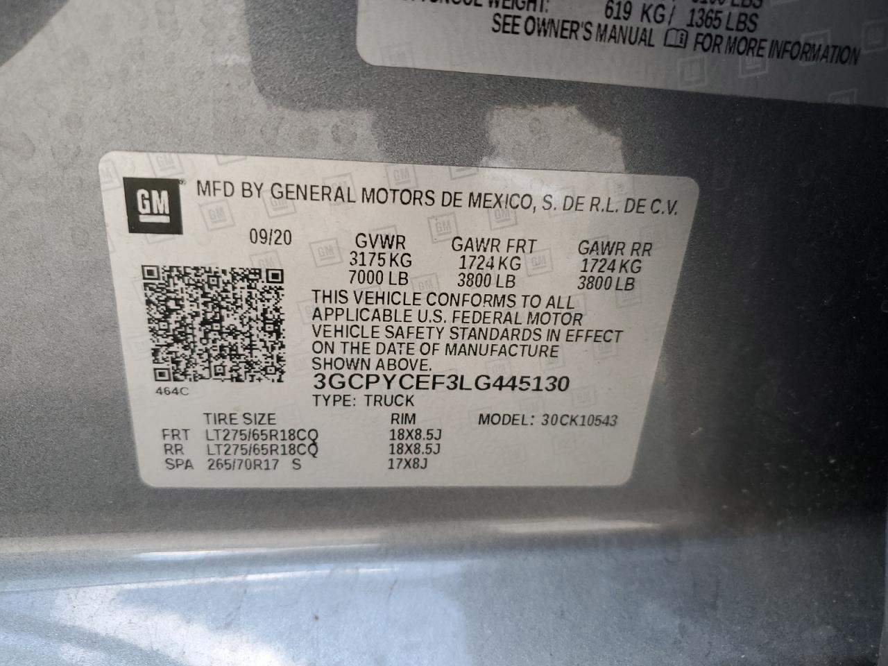 2020 Chevrolet Silverado VIN 3GCPYCEF3LG445130 Copart auction photo, frame damage / front end damage thumbnail 12