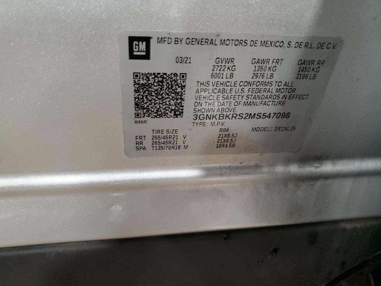 2021 Chevrolet Blazer VIN 3GNKBKRS2MS547098 Copart auction photo, front end damage thumbnail 14