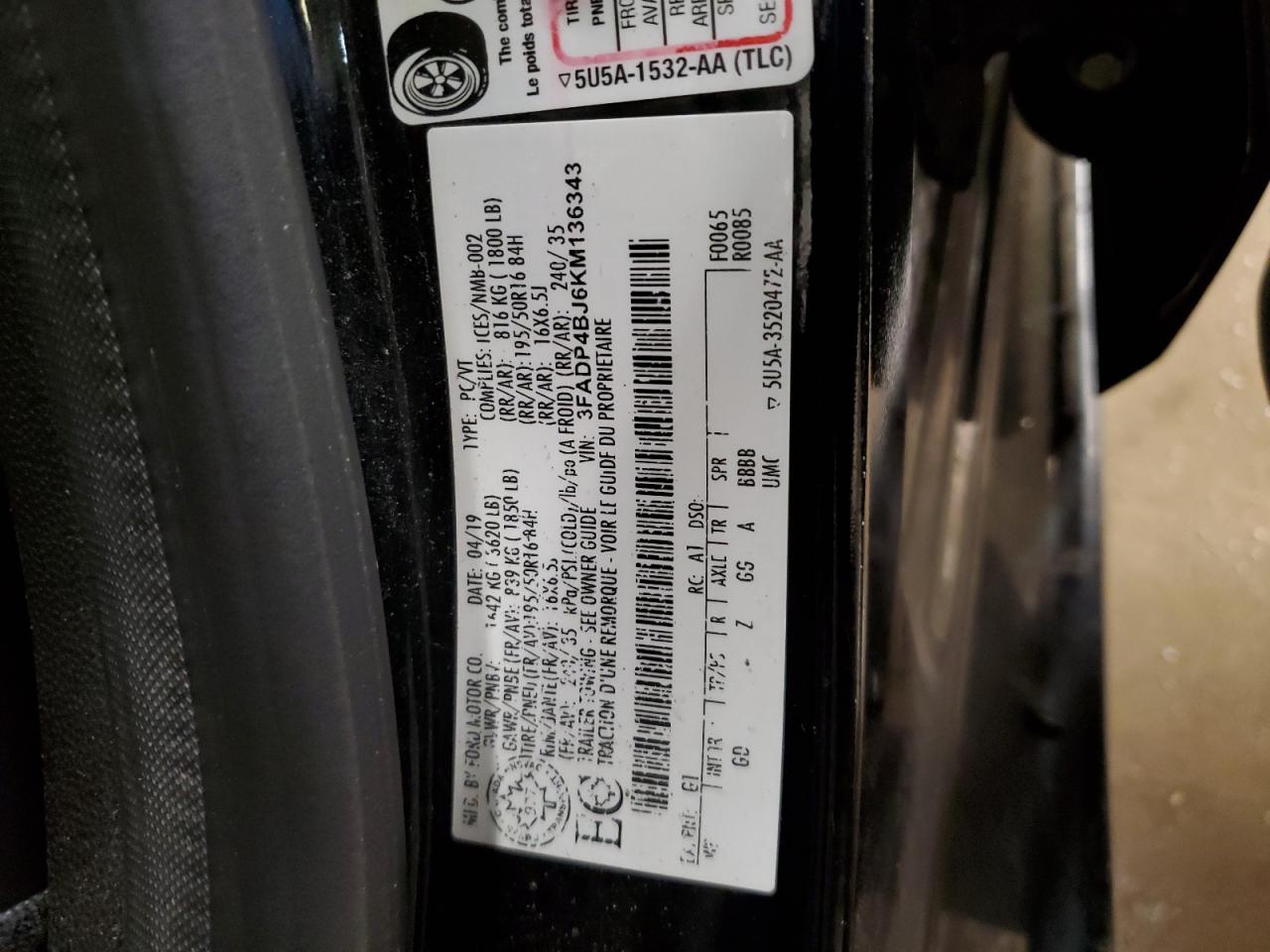 2019 Ford Fiesta VIN 3FADP4BJ6KM136343 Copart auction photo, front end / side damage thumbnail 13