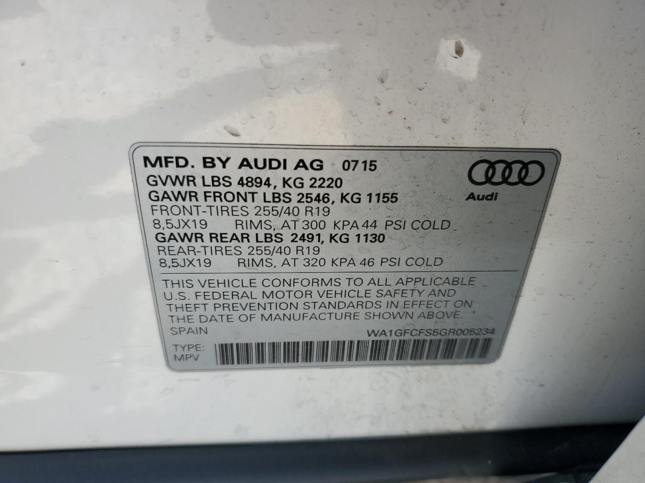2016 Audi Q3 VIN WA1GFCFS5GR005234 Copart auction photo, front end / undercarriage damage thumbnail 14