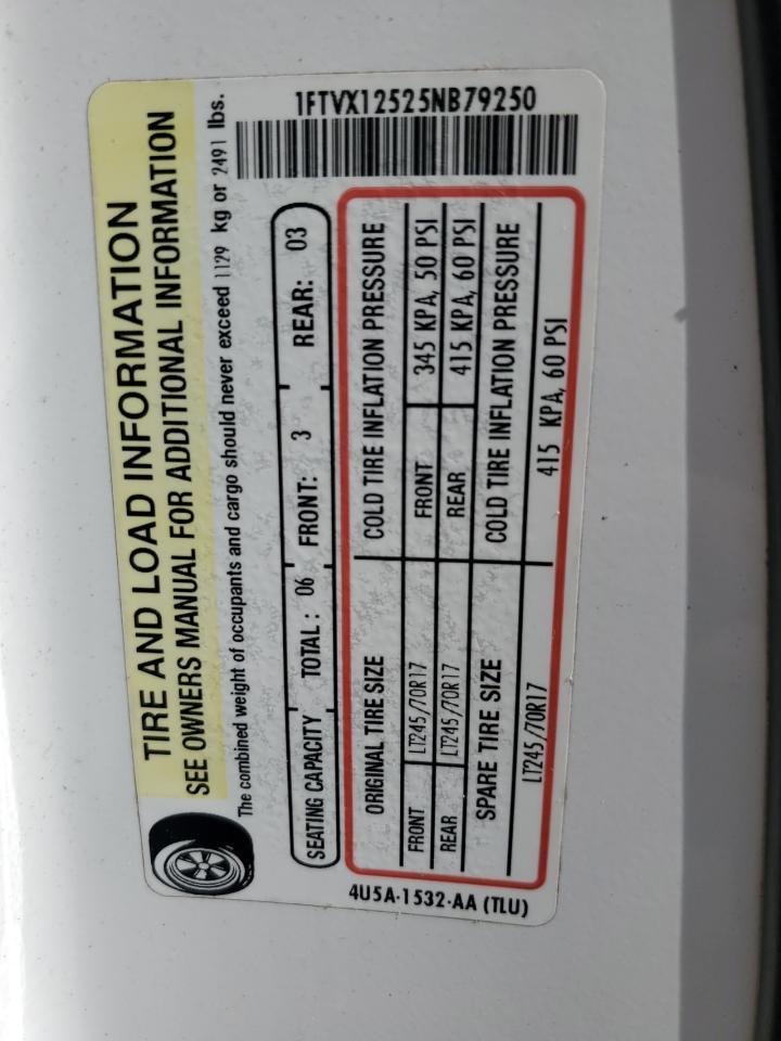 2005 Ford F-150 VIN 1FTVX12525NB79250 Copart auction photo, water/flood damage thumbnail 13