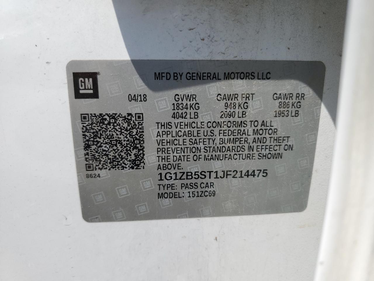 2018 Chevrolet Malibu VIN 1G1ZB5ST1JF214475 Copart auction photo, mechanical / front end damage thumbnail 12