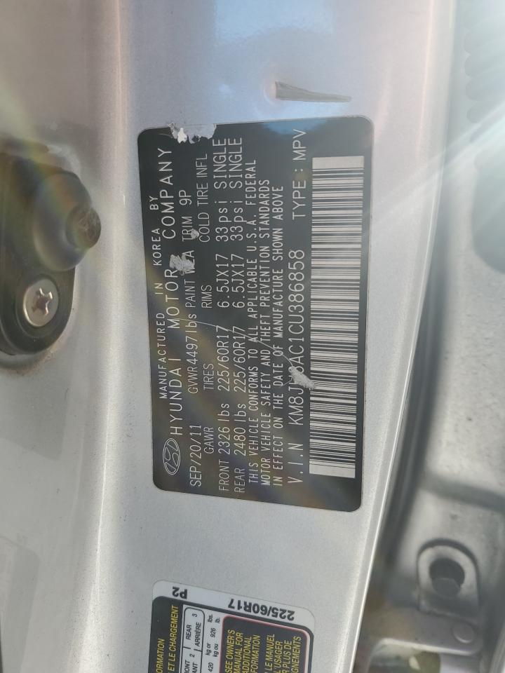 2012 Hyundai Tucson VIN KM8JU3AC1CU386858 Copart auction photo, rear end damage thumbnail 13