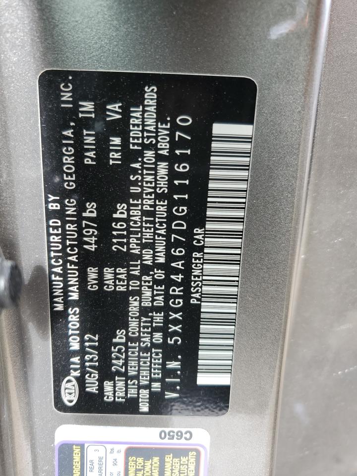 2013 KIA Optima VIN 5XXGR4A67DG116170 Copart auction photo, front end damage thumbnail 13