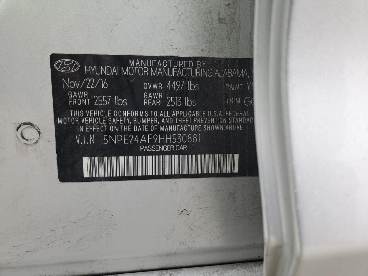 2017 Hyundai Sonata VIN 5NPE24AF9HH530881 Copart auction photo, rear end damage thumbnail 12