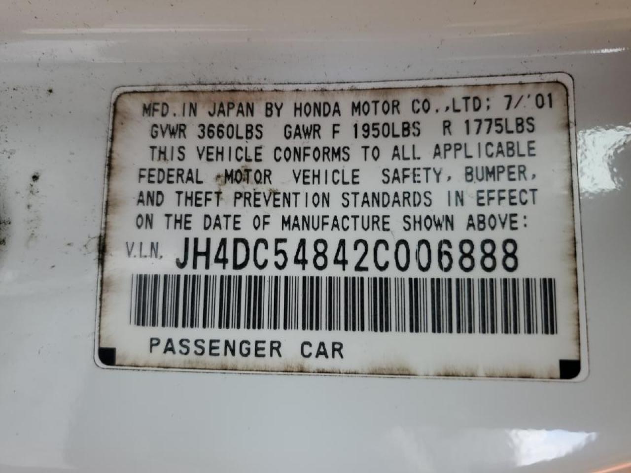 2002 Acura RSX VIN JH4DC54842C006888 Copart auction photo, all over / all over damage thumbnail 12