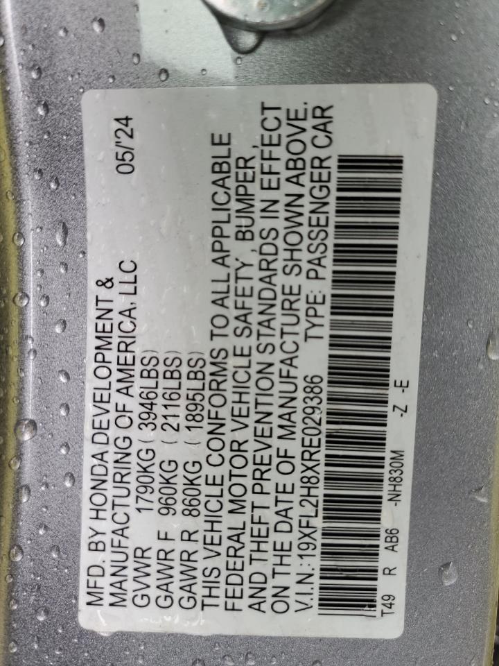 2024 Honda Civic VIN 19XFL2H8XRE029386 Copart auction photo, front end damage thumbnail 14