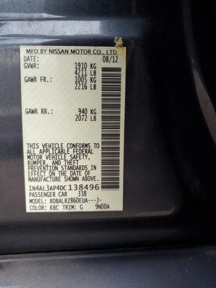 2013 Nissan Altima VIN 1N4AL3AP4DC138496 Copart auction photo, water/flood damage thumbnail 13