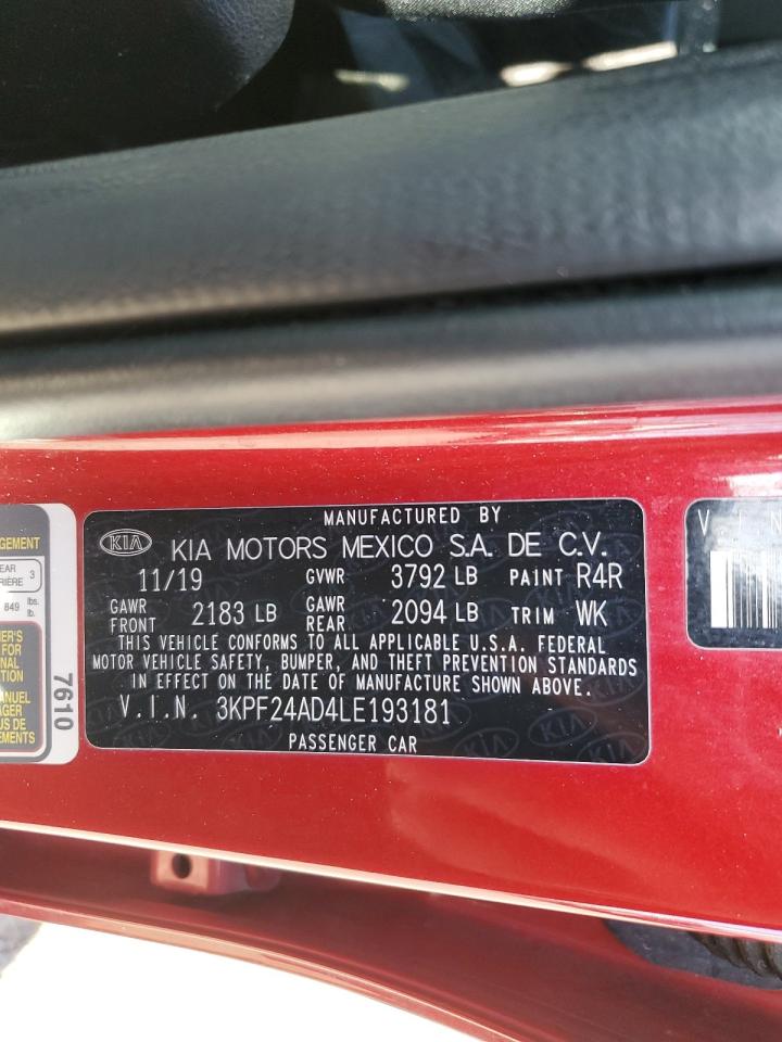 2020 KIA Forte VIN 3KPF24AD4LE193181 Copart auction photo, top/roof / minor dent/scratches damage thumbnail 14
