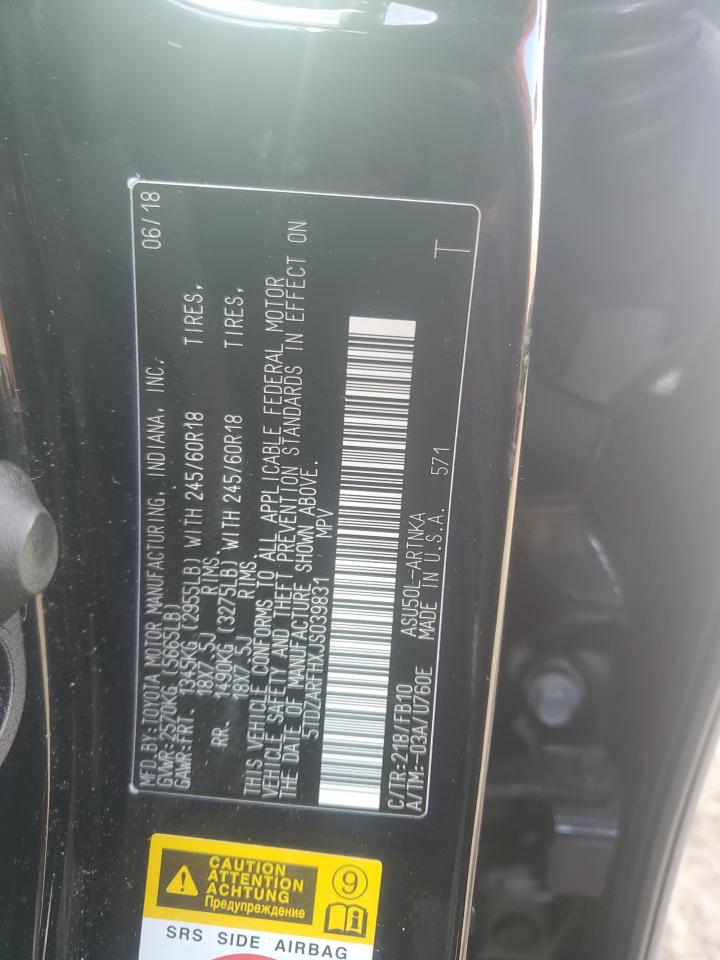 2018 Toyota Highlander VIN 5TDZARFHXJS039831 Copart auction photo, rear end / side damage thumbnail 13